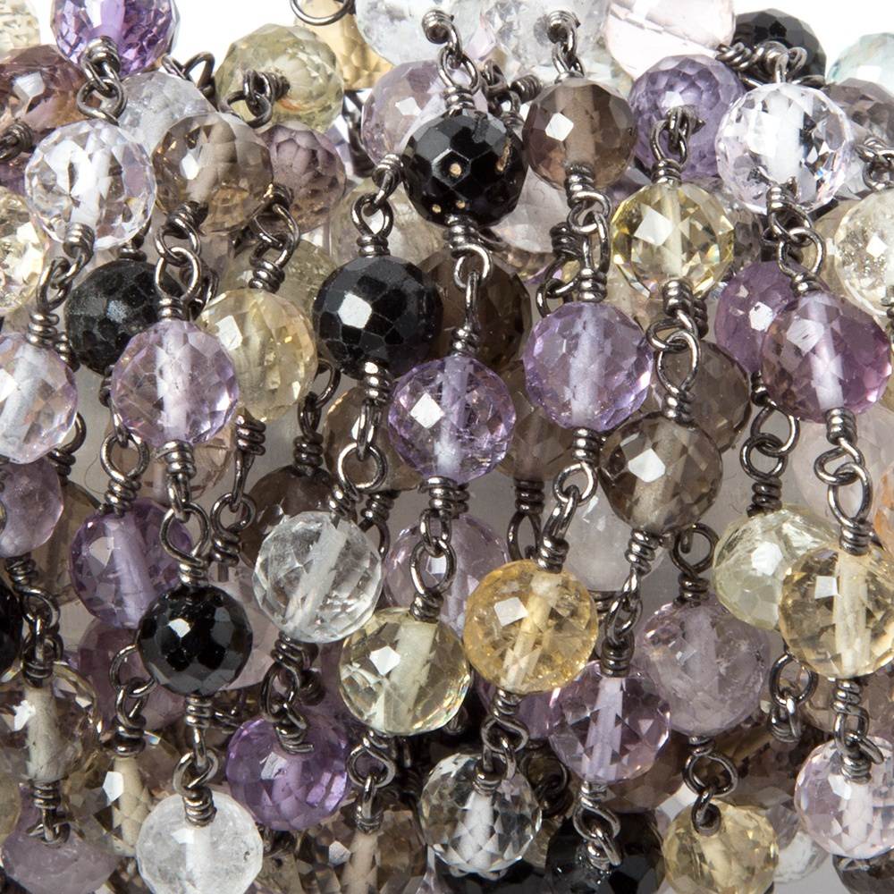 5mm Multi Gemstone faceted round Black Gold Chain by the foot 28 pcs