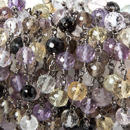5mm Multi Gemstone faceted round Black Gold Chain by the foot 28 pcs