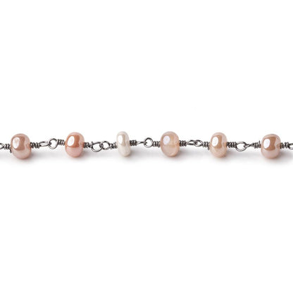 5mm Mystic Angel Skin Peach Moonstone Plain Rondelles Black Gold Chain by the Foot