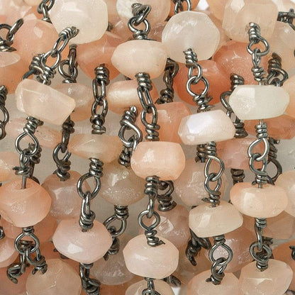 5mm Peach Moonstone faceted rondelle Black Gold plated Chain by the foot