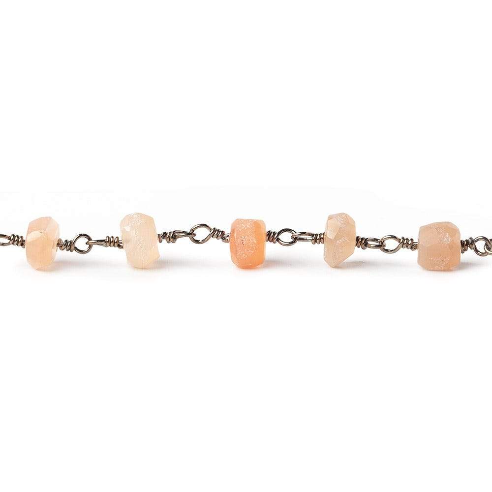 5mm Peach Moonstone faceted rondelle Black Gold plated Chain by the foot