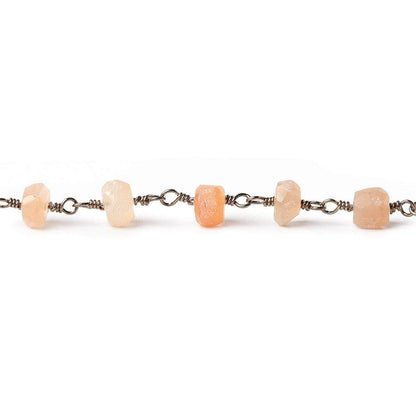 5mm Peach Moonstone faceted rondelle Black Gold plated Chain by the foot