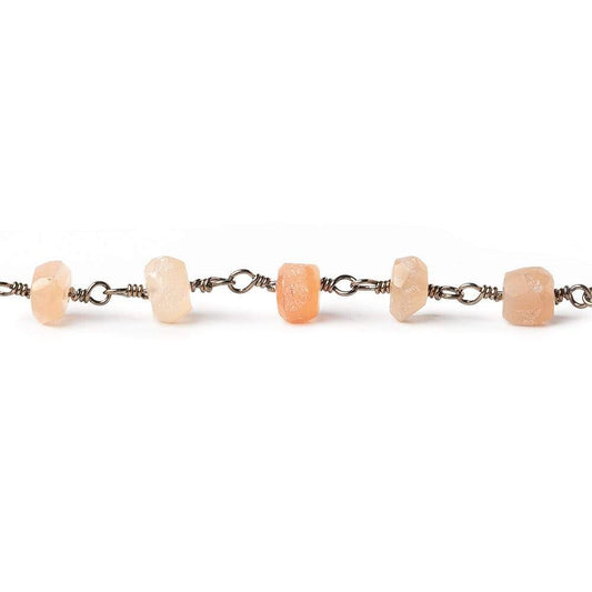 5mm Peach Moonstone faceted rondelle Black Gold plated Chain by the foot