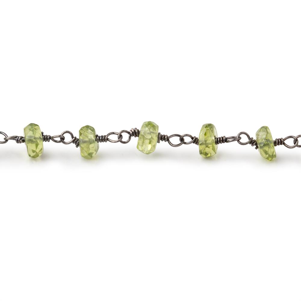 5mm Peridot faceted rondelle Black Gold plated Chain