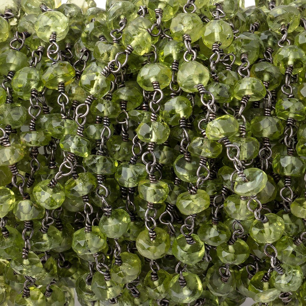 5mm Peridot faceted rondelle Black Gold plated Chain