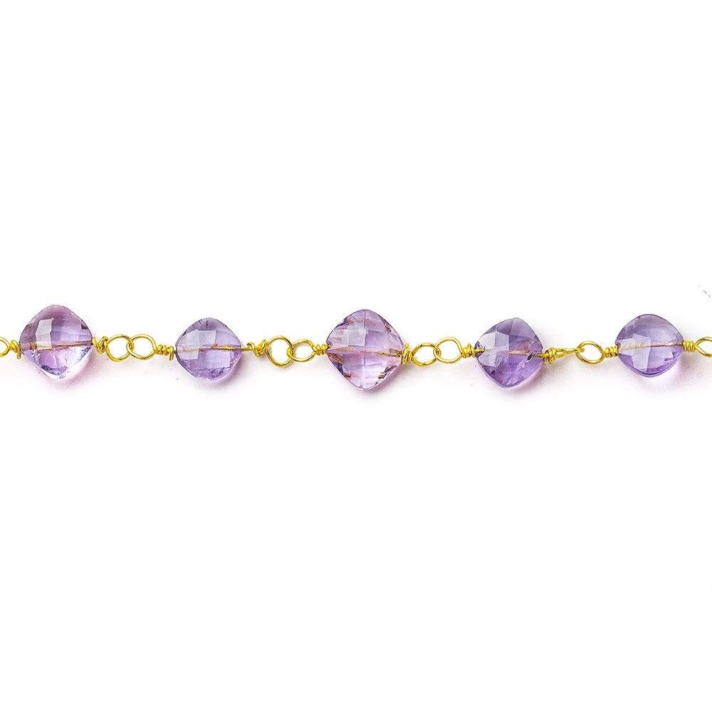 5mm Pink Amethyst faceted square Vermeil Chain by the foot