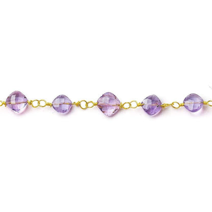 5mm Pink Amethyst faceted square Vermeil Chain by the foot