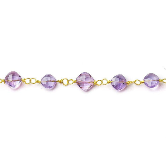 5mm Pink Amethyst faceted square Vermeil Chain by the foot
