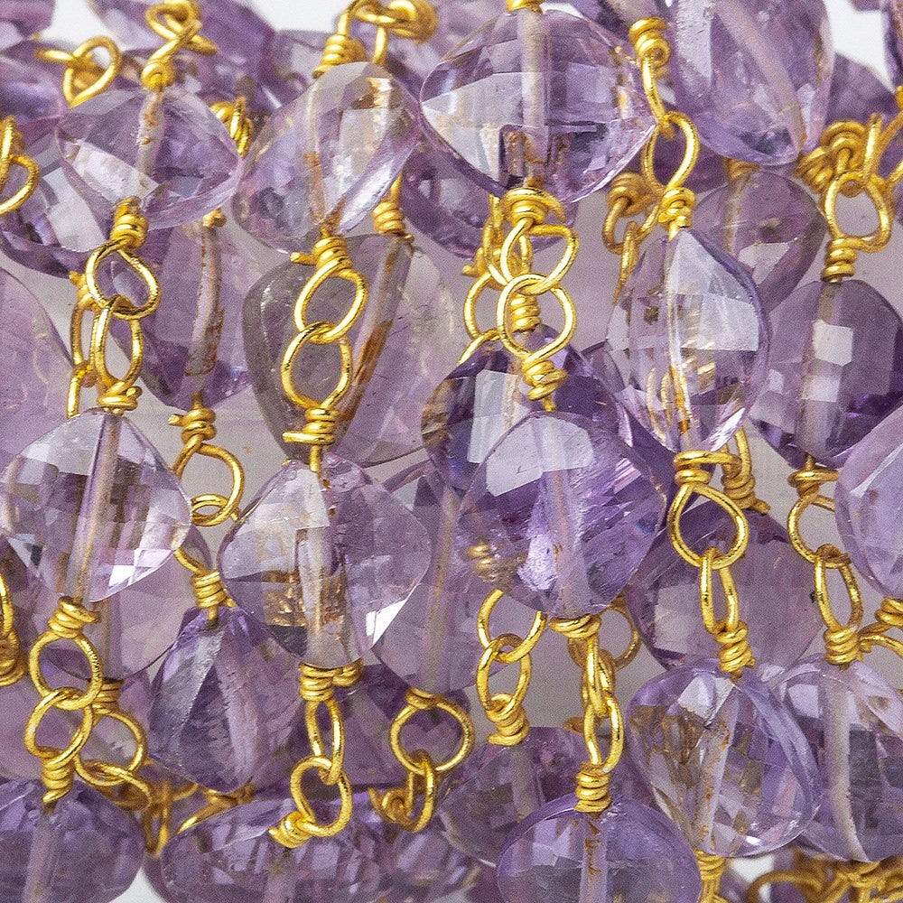 5mm Pink Amethyst faceted square Vermeil Chain by the foot