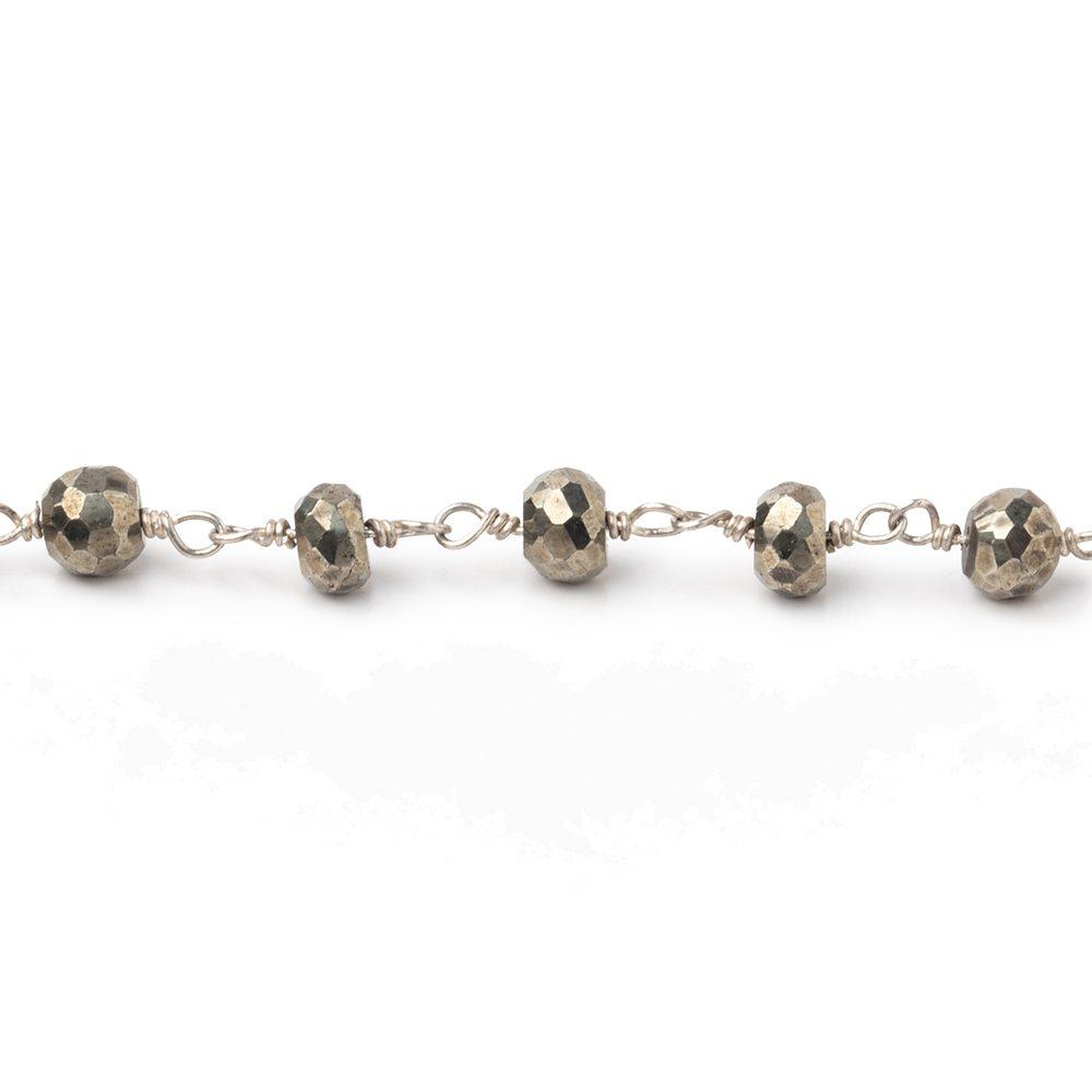 5mm Pyrite faceted rondelle .925 Silver Chain by the foot 30 beads