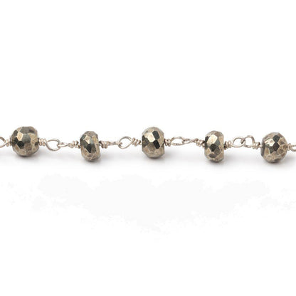 5mm Pyrite faceted rondelle .925 Silver Chain by the foot 30 beads