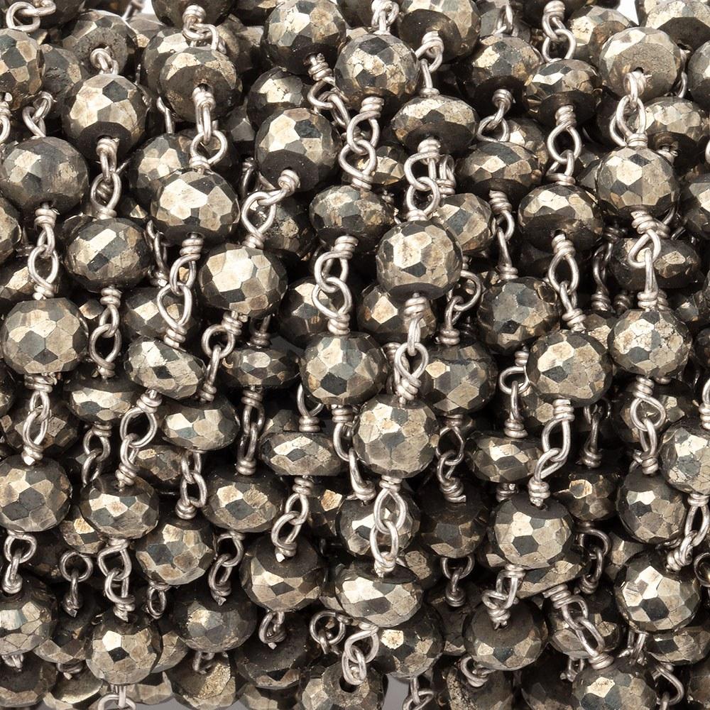 5mm Pyrite faceted rondelle .925 Silver Chain by the foot 30 beads