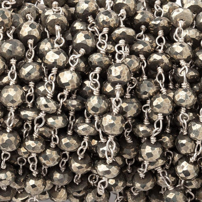 5mm Pyrite faceted rondelle .925 Silver Chain by the foot 30 beads
