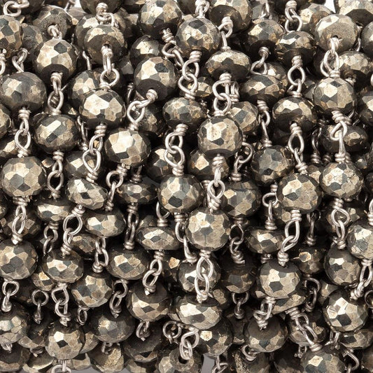 5mm Pyrite faceted rondelle .925 Silver Chain by the foot 30 beads