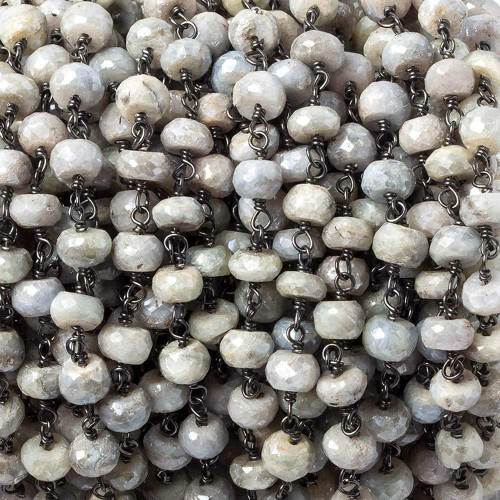 5.5mm Mystic Sapphire Faceted rondelle Black Gold over .925 Chain