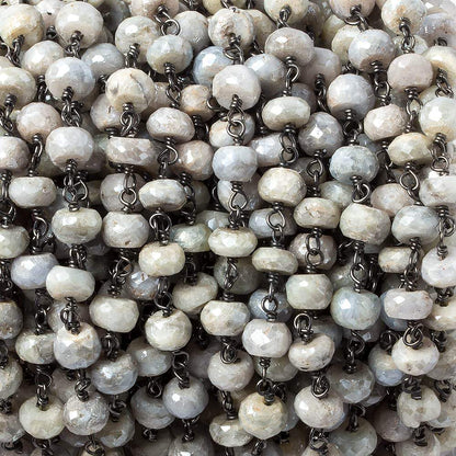 5.5mm Mystic Sapphire Faceted rondelle Black Gold over .925 Chain