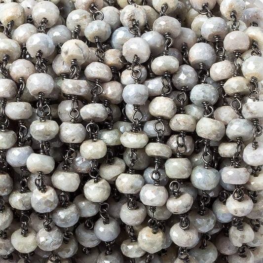 5.5mm Mystic Sapphire Faceted rondelle Black Gold over .925 Chain