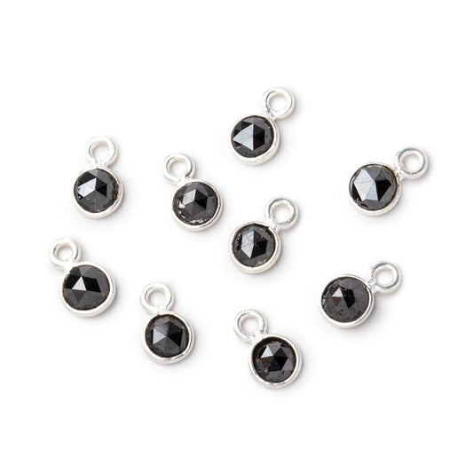 5mm Sterling Silver Bezel Black Diamond Faceted Coin Pendant 1 focal piece