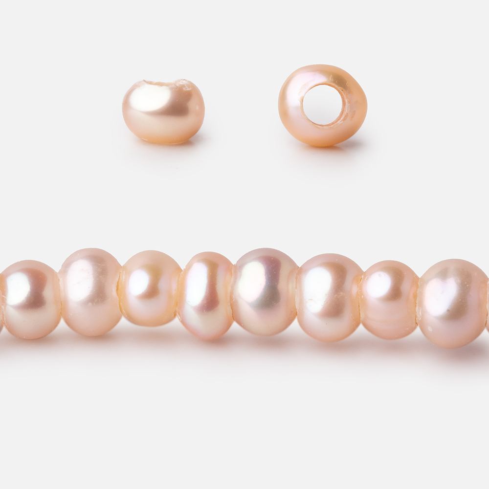 5mm Sunrise Pink 2.5mm Large Hole Off Round Freshwater Pearls 15 inch 112 Beads