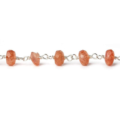 5mm Sunstone faceted rondelle Silver Chain by the foot