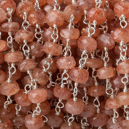5mm Sunstone faceted rondelle Silver Chain by the foot