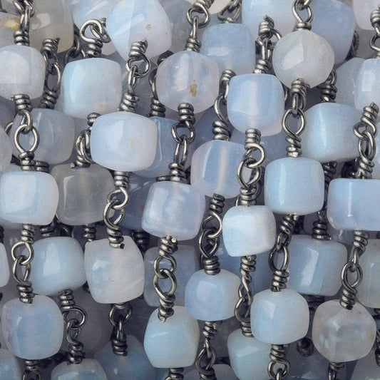 5mm Turkish Blue Chalcedony plain cube Black Gold plated Chain by the foot