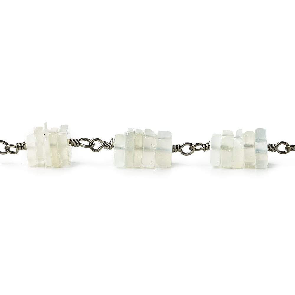 5mm White Moonstone square heishi Black Gold .925 Chain by the foot