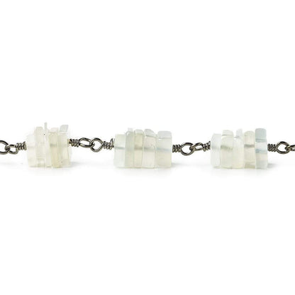 5mm White Moonstone square heishi Black Gold .925 Chain by the foot