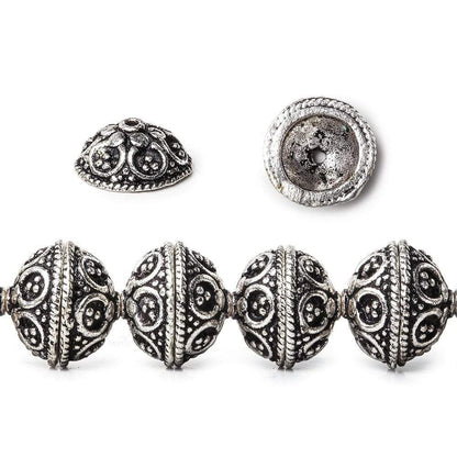 5x10mm Antiqued Sterling Silver Plated Copper Bead Cap Bali Design 8 inch 42 beads