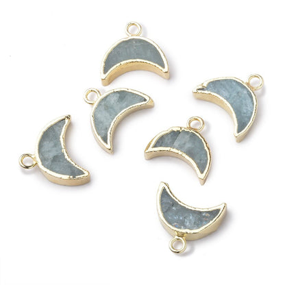5x11mm Gold Leafed Aquamarine Crescent Moon Focal Pendant 1 piece
