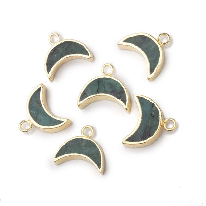 5x11mm Gold Leafed Emerald Crescent Moon Focal Pendant 1 piece