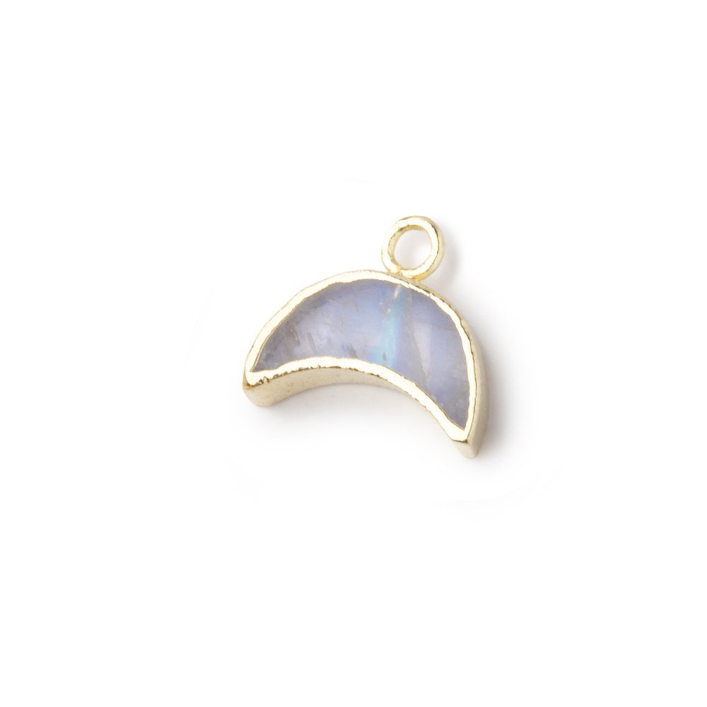 5x11mm Gold Leafed Rainbow Moonstone Crescent Moon Focal Pendant 1 piece
