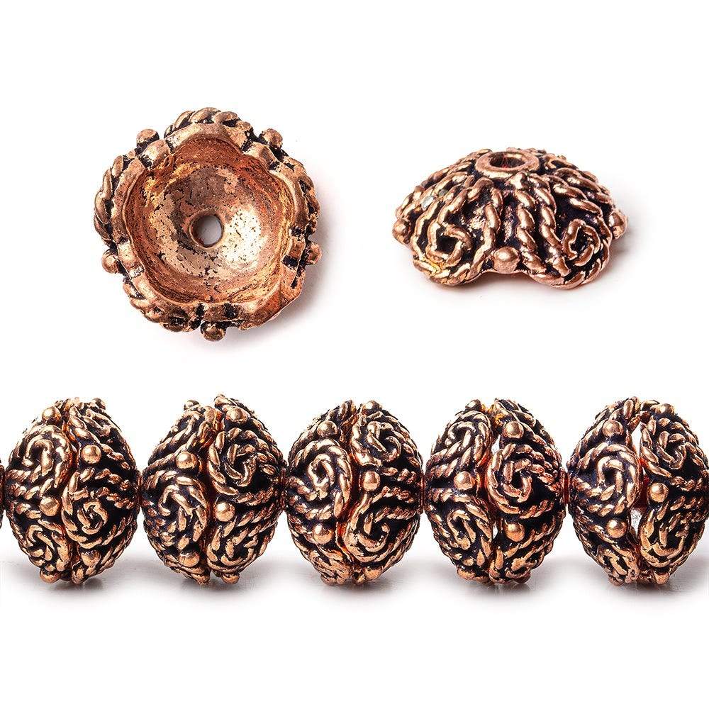 5x12x12mm Antiqued Copper Bead Cap with Bali Scalloped Edge Scroll 8 inch 48 pcs