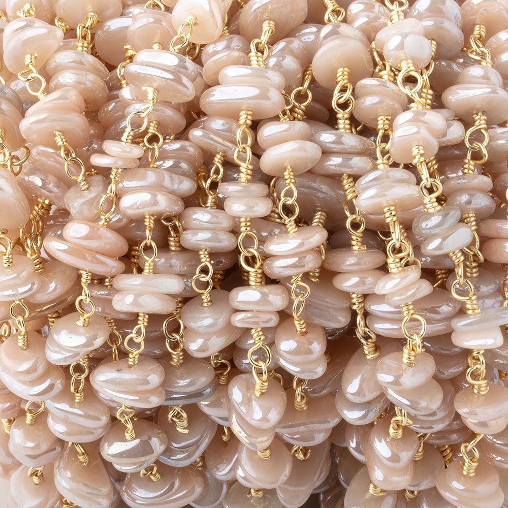5x2mm Mystic Moonstone Plain Nugget Clusters on Gold Plated Chain