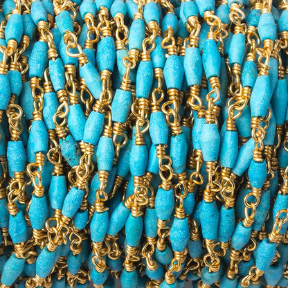 5x2mm Turquoise Howlite plain rice Gold plated Chain by the foot 27 beads
