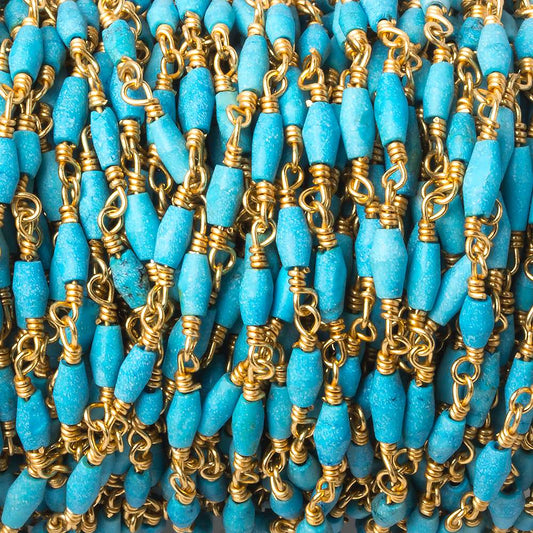 5x2mm Turquoise Howlite plain rice Gold plated Chain by the foot 27 beads