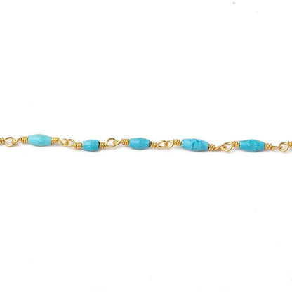 5x2mm Turquoise Howlite plain rice Gold plated Chain by the foot 27 beads