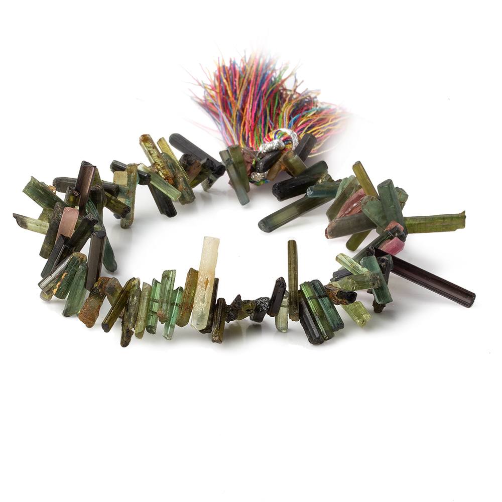 5x3-14x3mm Multi Color Tourmaline top drilled Natural Crystals 7.75 inch 88 beads AA