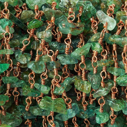5x3-6x4mm Emerald chip nugget Rose Gold plated Silver Chain by the foot