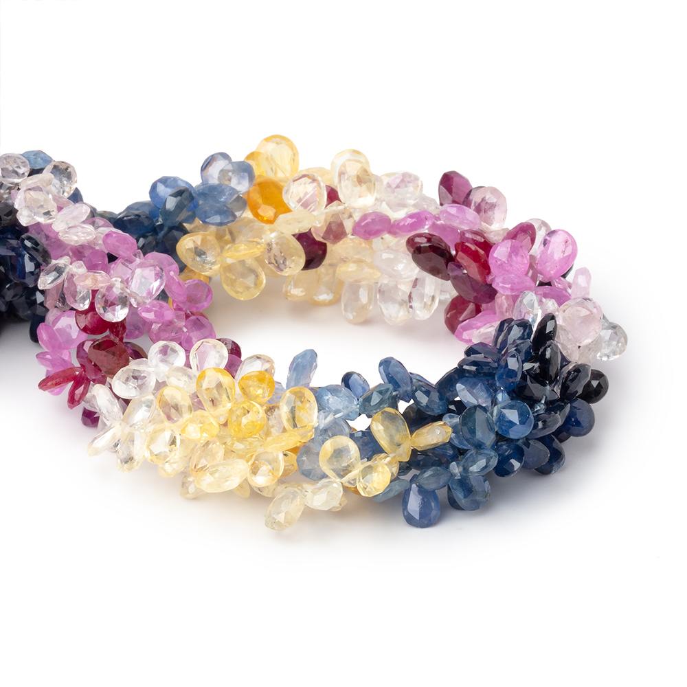 5x3-6x4mm Fancy Sapphire Faceted Pear Beads 8 inch 96 pieces AA