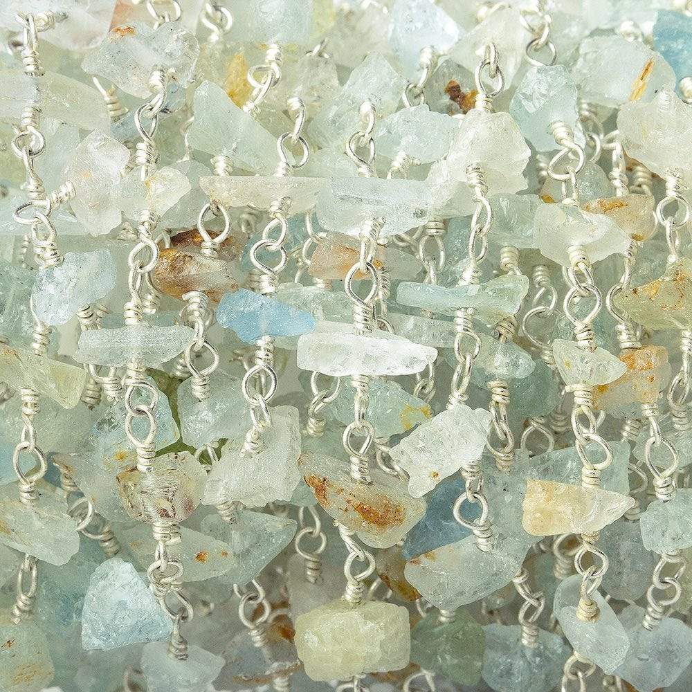 5x3-6x4mm Multi Beryl chip nugget Silver plated Chain by the foot