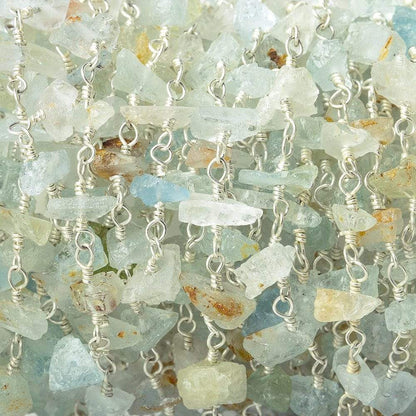 5x3-6x4mm Multi Beryl chip nugget Silver plated Chain by the foot