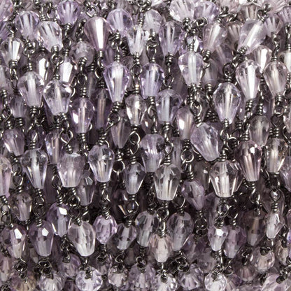 5x3mm Pink Amethyst tear drop Black Gold plated Chain by the foot 31 pieces
