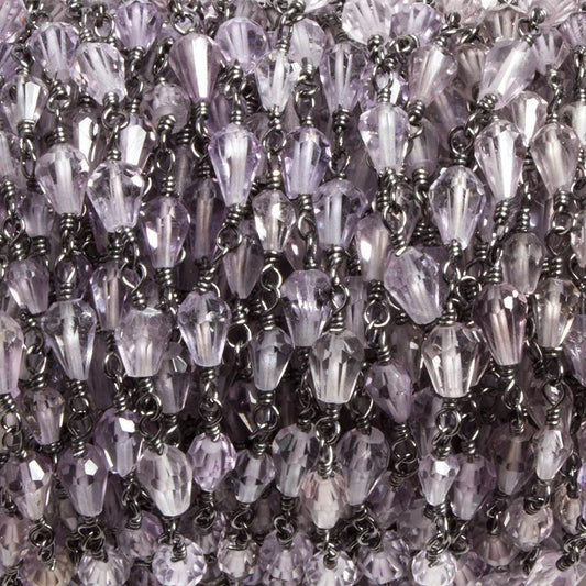 5x3mm Pink Amethyst tear drop Black Gold plated Chain by the foot 31 pieces