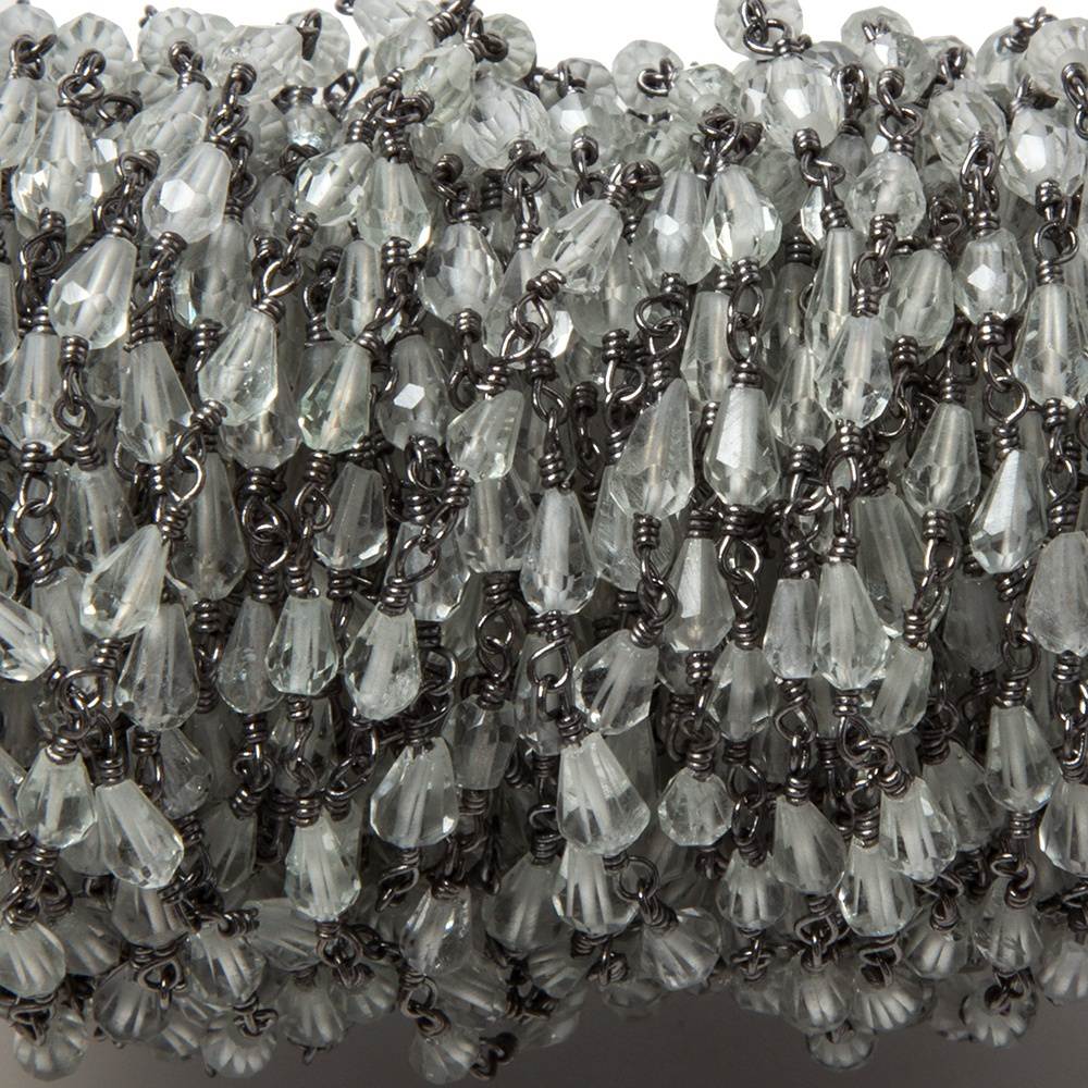 5x3mm Prasiolite tear drop Black Gold plated Chain by the foot 31 pieces