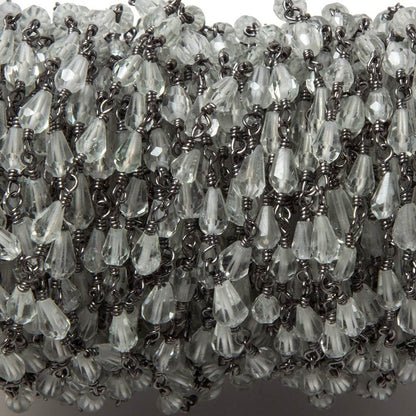 5x3mm Prasiolite tear drop Black Gold plated Chain by the foot 31 pieces