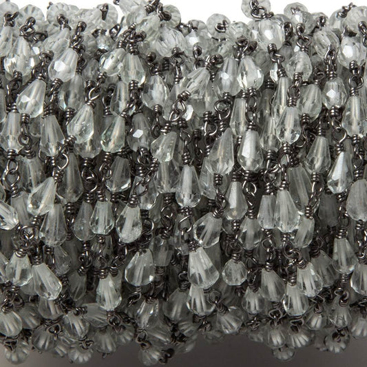 5x3mm Prasiolite tear drop Black Gold plated Chain by the foot 31 pieces