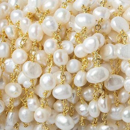 5x4-6x4mm Cream Baroque Freshwater Pearl Vermeil Chain by the foot 30 beads