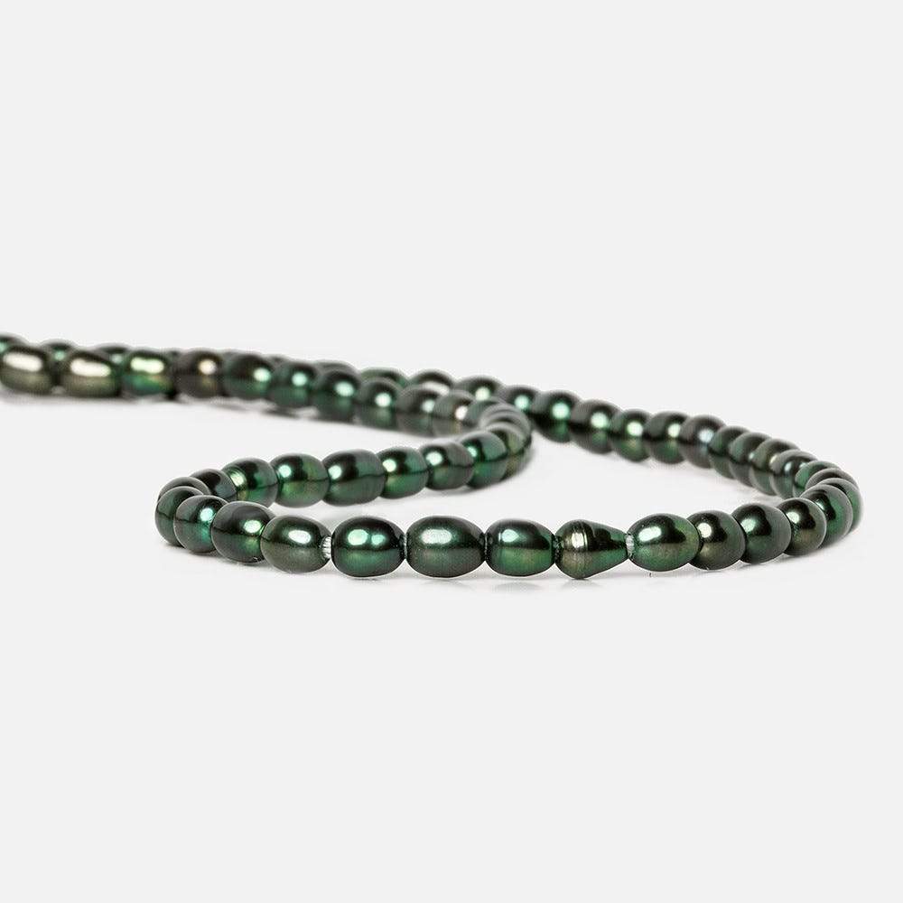 6x4mm Emerald Peacock Large Hole Oval Freshwater Pearls 15 inch 60 pcs