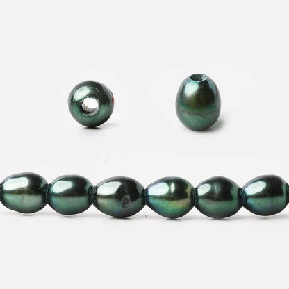 6x4mm Emerald Peacock Large Hole Oval Freshwater Pearls 15 inch 60 pcs
